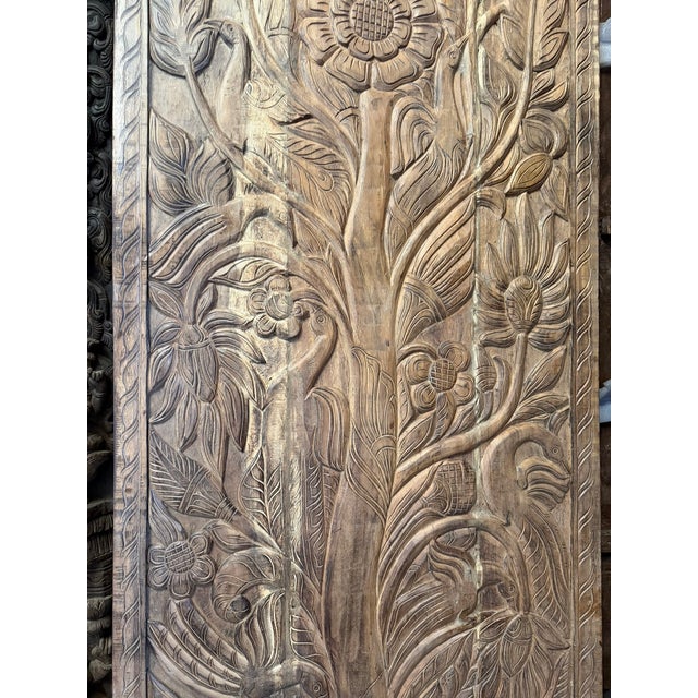 Mid-Century Modern Vintage Tree of Life Carved Wood Door – Rustic Barn Door or Spiritual Wellness Wall Panel 84x36 For Sale - Image 3 of 5