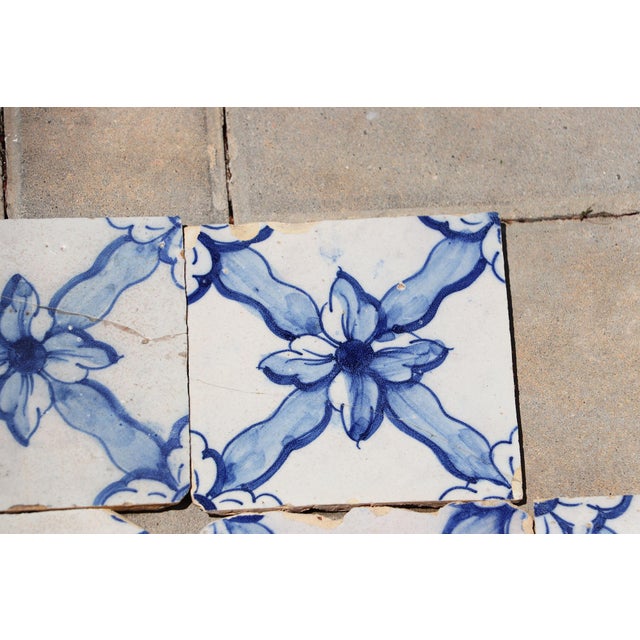 Antique Set of Eleven 18th Century Portuguese Floral Trellis Tiles in Cobalt Blue & White For Sale - Image 10 of 12