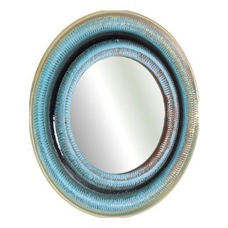Round Wall Mirror with Ceramic Frame, 1970s For Sale