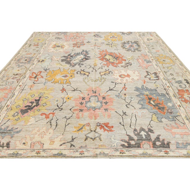 Contemporary Oushak Transitional Rug Muted Earth Tones & Large Floral Medallions For Sale - Image 10 of 11