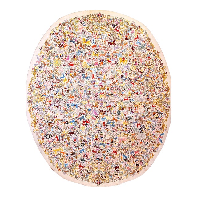 Lovely Ivory Field With Multicolored Mobile Figures Vintage Ecuadorian Rug by Olga Fisch For Sale