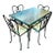 1986 Cast Iron Outdoor Garden Dining Set With Original Pebble Textured Semi Opaque Glass Top - Set of 5 For Sale