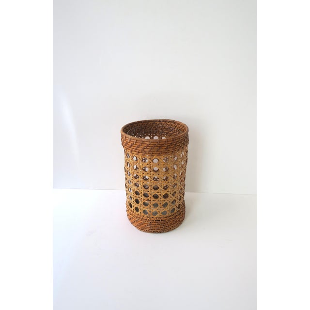 Mid-Century Modern Wicker Cane Hurricane Candle Lamp For Sale - Image 3 of 9