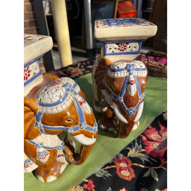 Ceramic 1970s Ceramic Elephant Plant Stands- Set of 2 For Sale - Image 7 of 7
