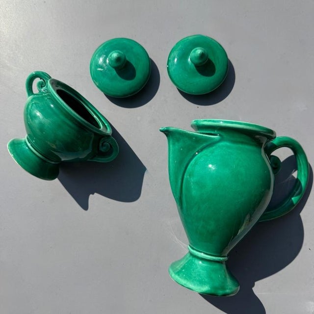 1960s Green Glazed Ceramic Teapot and Sugar Bowl from Vallauris, France, 1950s-1960s, Set of 2 For Sale - Image 5 of 8
