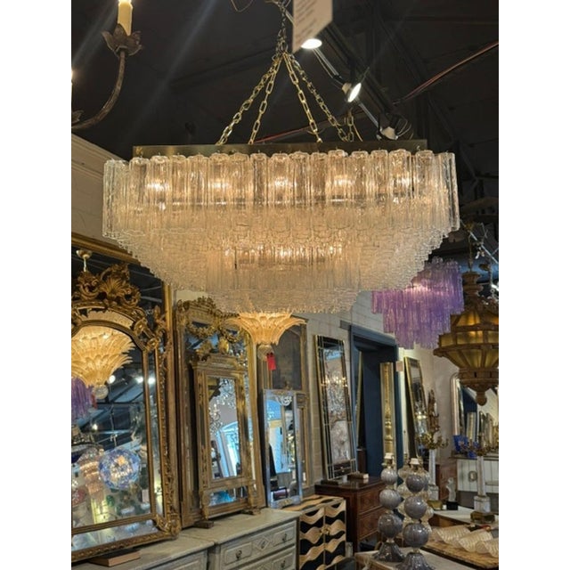 Modern Vintage Italian Large Scale Murano Tronchi Glass Chandelier For Sale - Image 3 of 7