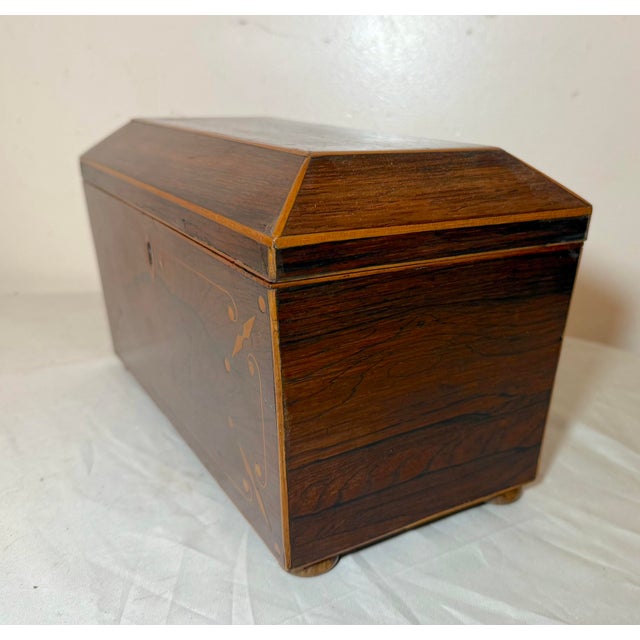 Antique 19th Century English Regency Inlaid Wood Sarcophagus-Form Tea Caddy Box For Sale - Image 11 of 17
