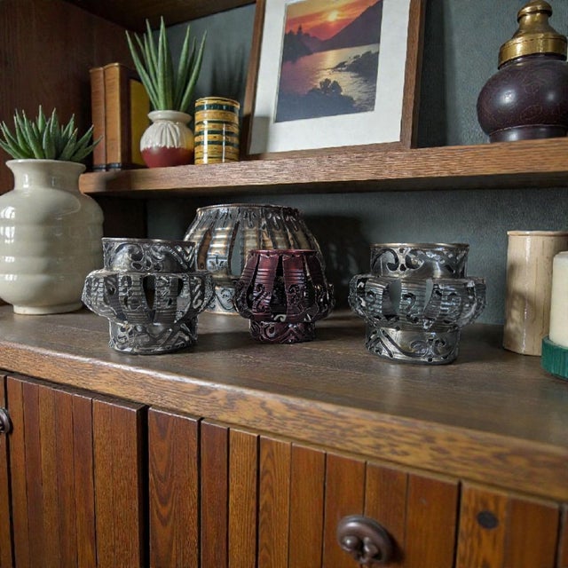 Mid Century Modern Brutalist Torched Metal Candle Holders Luminaries - Set of 4 For Sale In Charlotte - Image 6 of 15