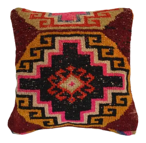 15" Vintage Hand Knotted Pillow Cover From Turkish Rug