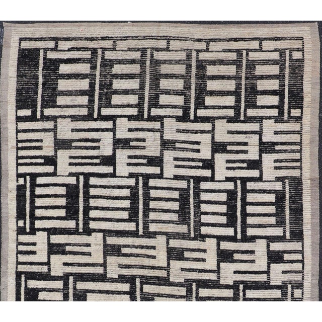 Ivory Sub-Geometric Afghan Abstract All-Over Modern Design in Ebony and Ivory 6'7 X 13'0 For Sale - Image 8 of 11