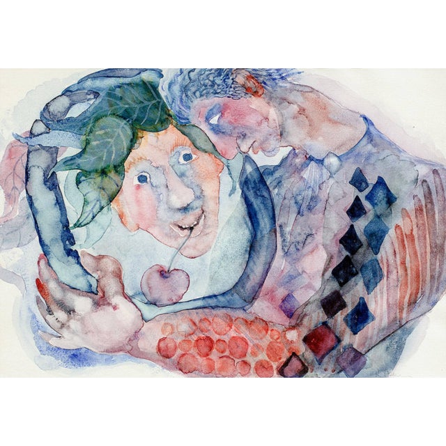 Heimrad Prem, Man and Dionysus Heimrad Prem German Expressionist Watercolor Painting Art Brut, 1972 For Sale