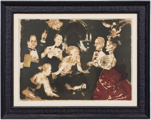 Jack Levine, Jack Levine American Modernist Social Realist WPA Artist Lithograph Dinner Party, Circa Mid - Late 1900's