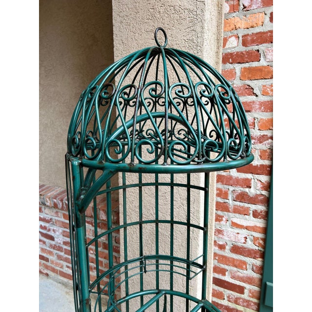 Vintage French Bistro Wine Rack Iron Birdcage Green Tall Patio Bar 21 Bottle For Sale - Image 4 of 18