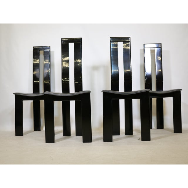 Black Postmodern Dining Chairs in Black Lacquered Beechwood by Pietro Costantini, 1970s, Set of 4 For Sale - Image 8 of 12