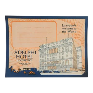 Vintage Luggage Label, Adelphi Hotel Liverpool England