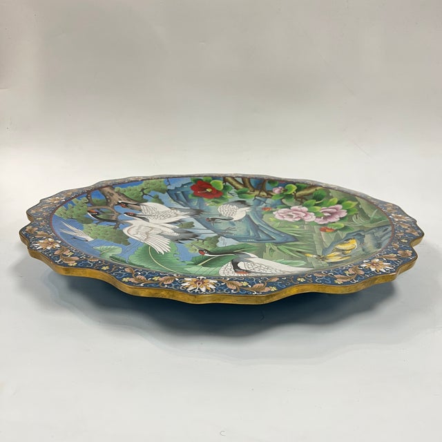 Japanese Large Meiji Japanese Cloisonne Charger on Stand For Sale - Image 3 of 9
