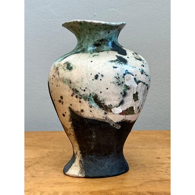 This vintage abstract glazed ceramic vase is a striking representation of mid-20th-century studio pottery, where...