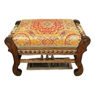 Late 19th Century Victorian Carved Oak Upholstered Storage Bench by Clark, Hunsiker & Co. For Sale