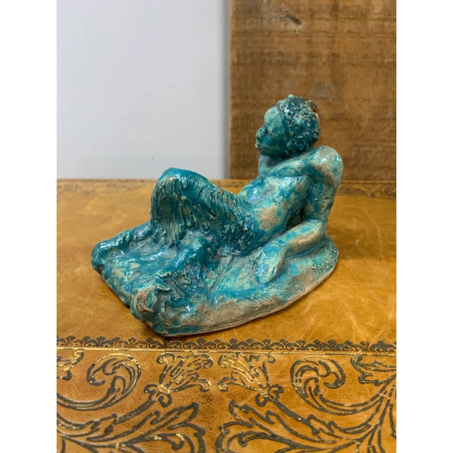 Pair of Signed 1932 Ceramic Glazed Faun Sculptures Faun #1 - 5.5”W x 4”D x 3.5”H Faun #2 - 6” W x 3.75”D x 2.75”H **Old...