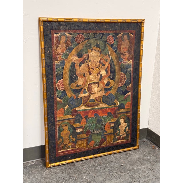 Tibetan Buddhist Yab-Yum Thangka Painting, Framed For Sale - Image 12 of 12