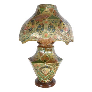 Antique Hand-Painted Vellum Bedroom Table Lamp, South Asia, 1930 For Sale