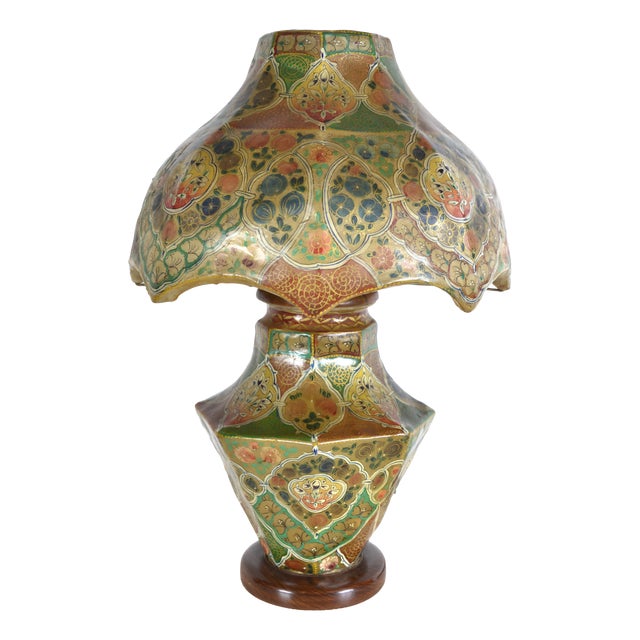 Antique Hand-Painted Vellum Bedroom Table Lamp, South Asia, 1930 For Sale