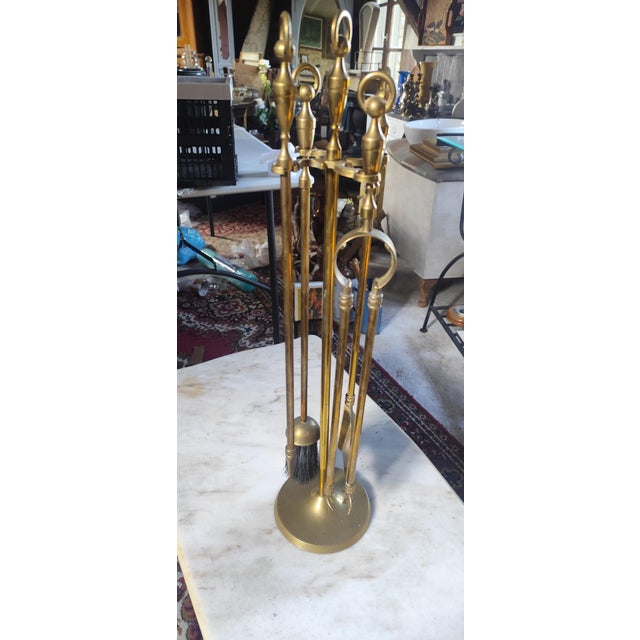 Vintage Brass Fireplace Fireside Tools, 1940s, Set of 5 For Sale - Image 3 of 6