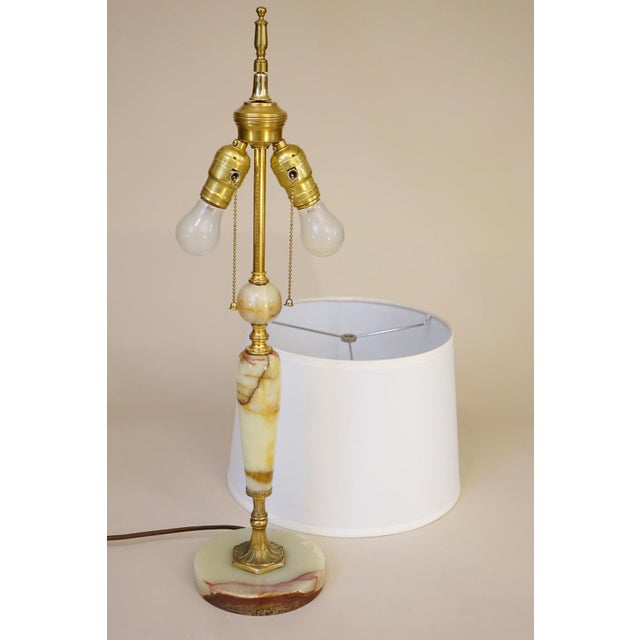 1930s French Art Deco Neoclassic Green Banded Onyx Marble Bronze/Brass Table Lamp For Sale - Image 10 of 10