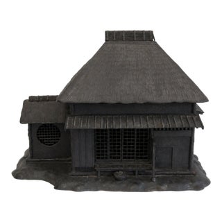 Antique Japanese Cast Iron House Lantern Oil Lamp 4-Door Signed Kyojiro For Sale