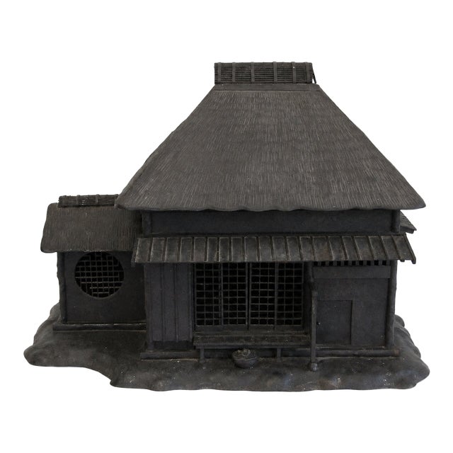 Antique Japanese Cast Iron House Lantern Oil Lamp 4-Door Signed Kyojiro For Sale