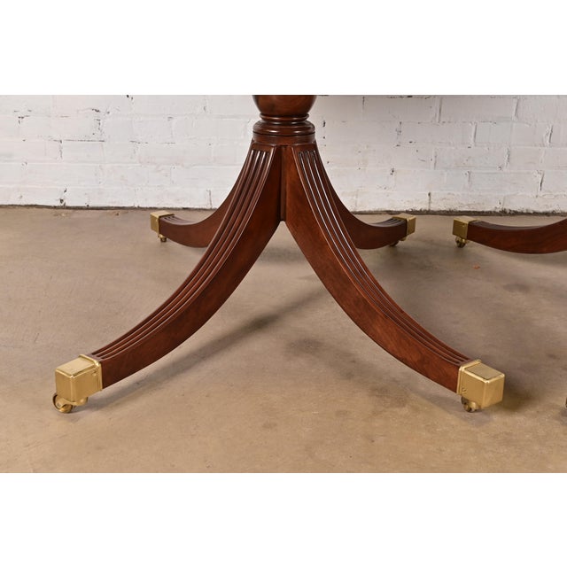 Smith & Watson Georgian Banded Cherry and Burl Wood Double Pedestal Extension Dining Table, Newly Refinished For Sale - Image 10 of 13