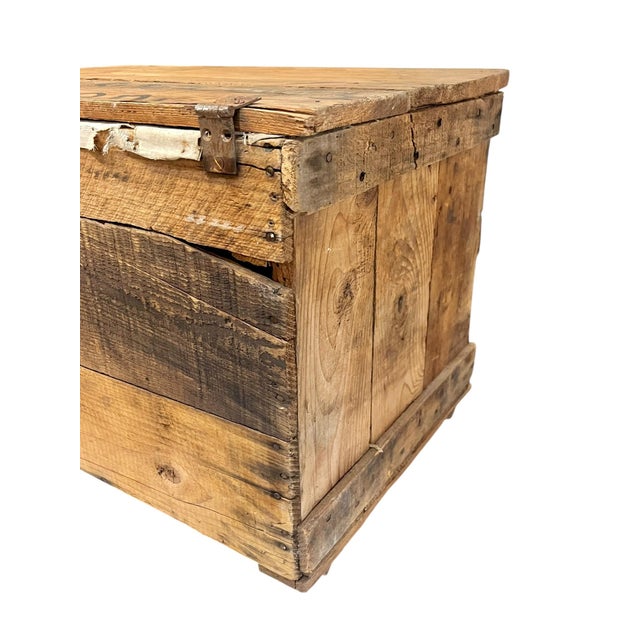 Antique Handmade Folk Art Wood Box Crate Table With Wheels For Sale - Image 12 of 17