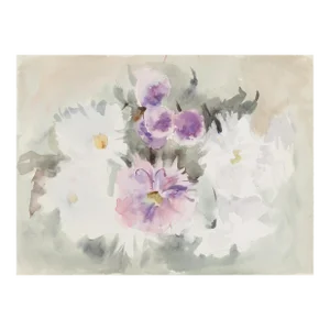 1960s "White and Purple Flowers P1.10" Watercolor Painting by Eve Nethercott