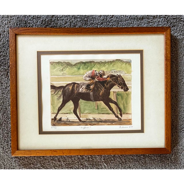 Exceptional, hand colored original etching of famous race horse “Ruffian” and a jockey. Pencil signed to the lower right....