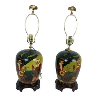 1960s Hand Painted Ceramic English Monkey Lamps - a Pair For Sale