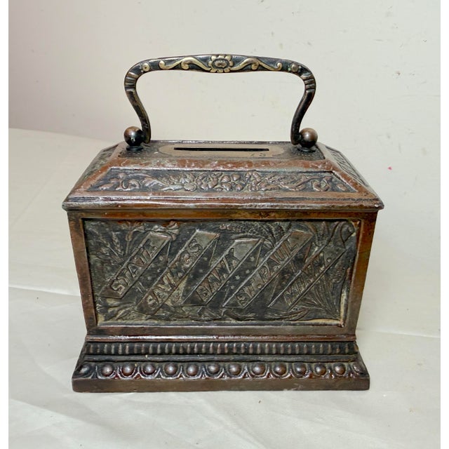 Rare 19th Century Antique Cast Iron State Savings Bank St Paul Minn Still Bank For Sale - Image 4 of 12
