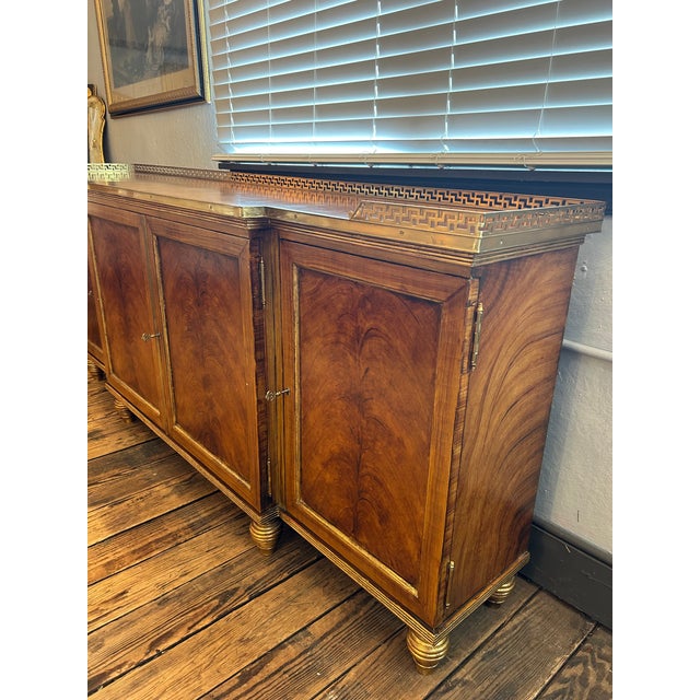 Neoclassical French Vintage Louis XVI Flame Mahogany Sideboard With Greek Key Gallery For Sale - Image 3 of 15