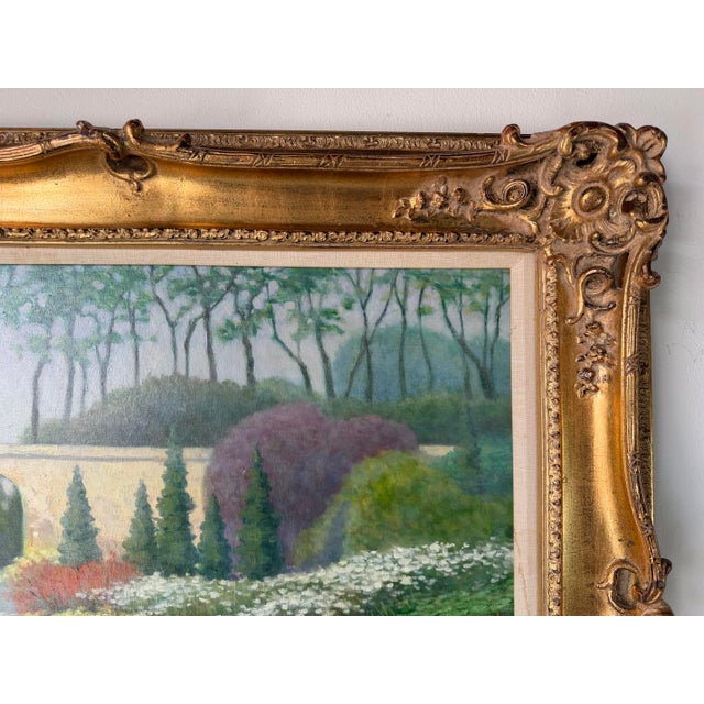 Wood 1990's Joe Yu Impressionist Garden Entrance Landscape Oil on Canvas Painting – Framed For Sale - Image 7 of 12