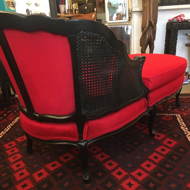 Black Lacquer and Red Velvet Caned Fainting Sofa Chairish