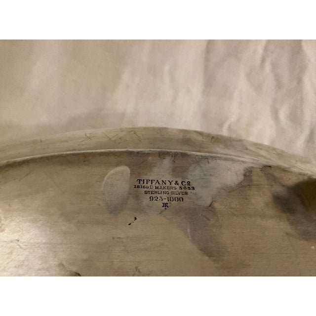 Tiffany and Co. Antique Tiffany & Co. Sterling Silver Oval Dish With Ornate Floral Handle For Sale - Image 4 of 10