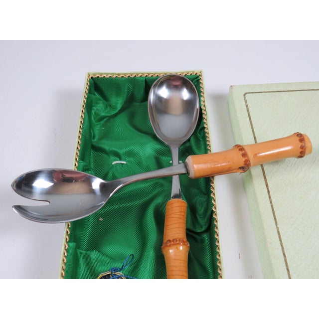 1960s Mid-Century German Bamboo and Stainless Steel Salad Serving Set from Solingen, 1960s For Sale - Image 5 of 11