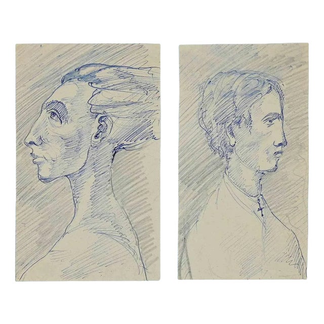 Portraits, Original Drawing, Early 20th-Century For Sale