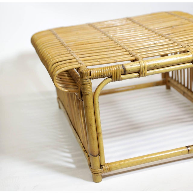 Tan 1970s Restored Skeleton Italian Pencil Reed Rattan Ottoman Footstool in the Style of Franco Albini For Sale - Image 8 of 9