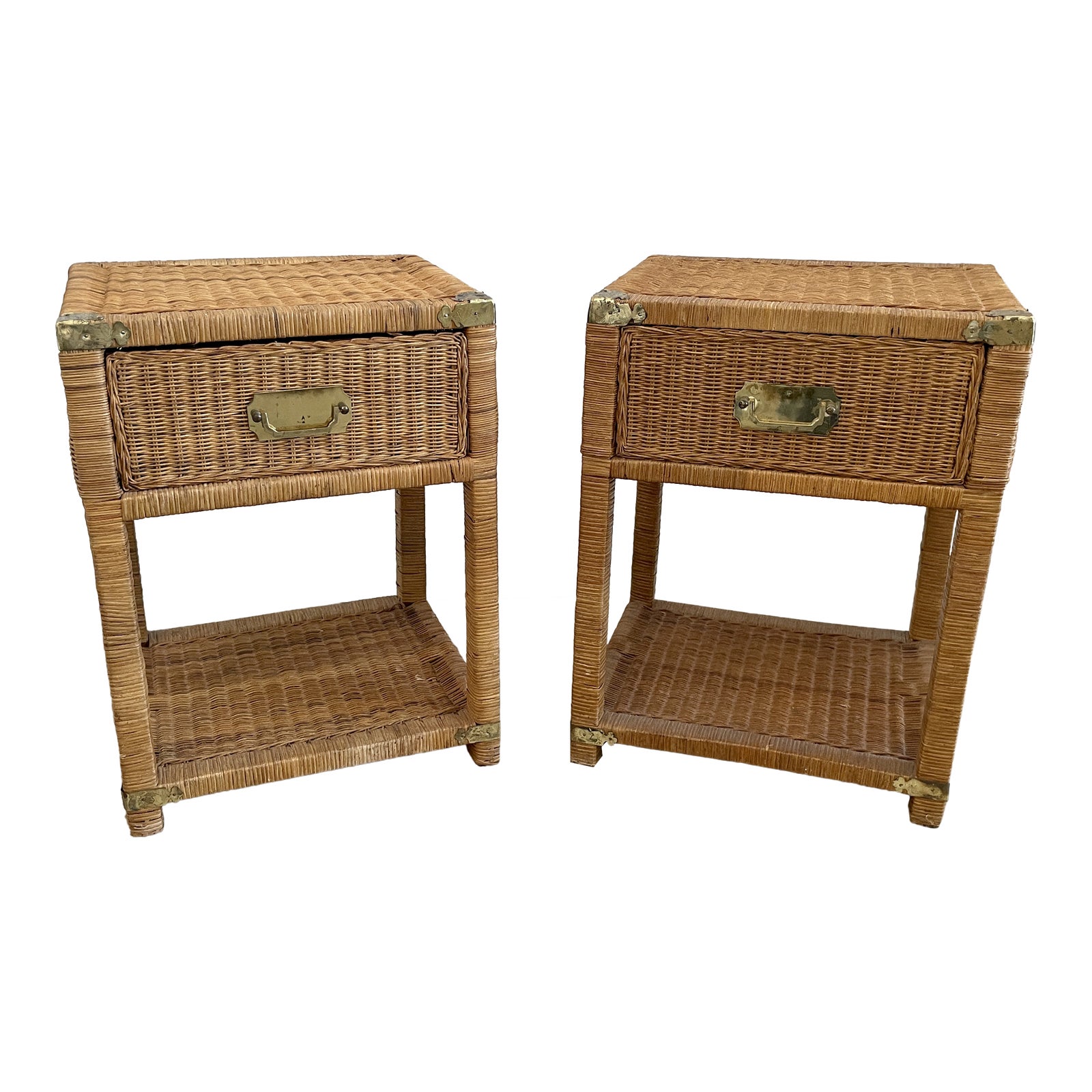 Boho Chic Wicker Rattan Nightstands a Pair Chairish