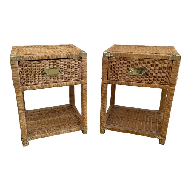 Boho Chic Wicker Rattan Nightstands a Pair Chairish