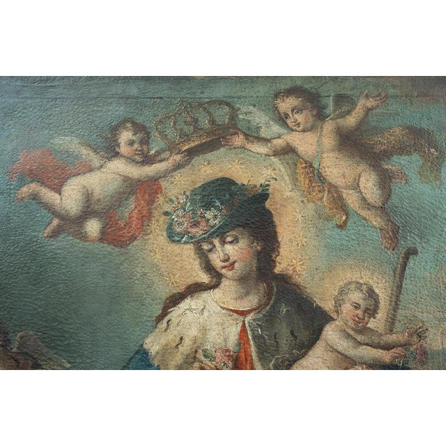 The painting depicts a shepherdess with a face with features that are still childlike. She is wearing a sheepskin bodice...