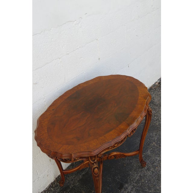 French Early 1900s Hand Carved Walnut Inlay Side End Center Table For Sale - Image 4 of 13