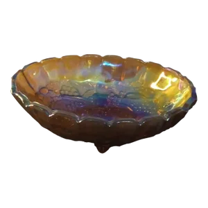 1960s Indiana Glass Marigold Carnival Glass Scalloped Pedestal Bowl