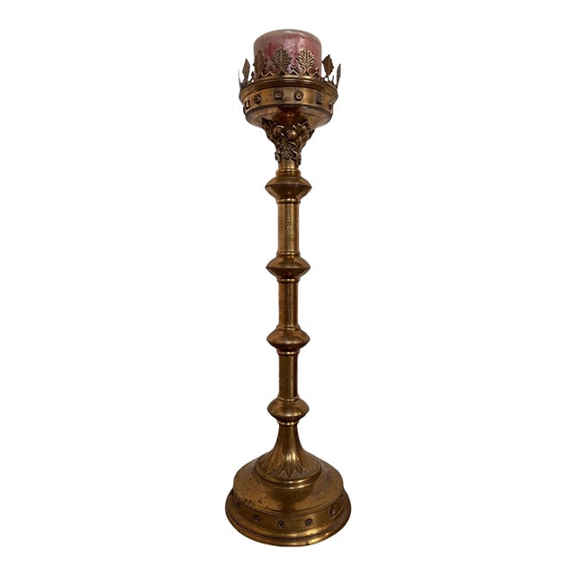 Monumental Gothic Revival Brass Floor Candlestick, Circa 1900 For Sale