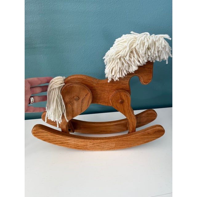 Farmhouse Vintage Wood Toy Rocking Horse Yarn Mane For Sale - Image 3 of 9